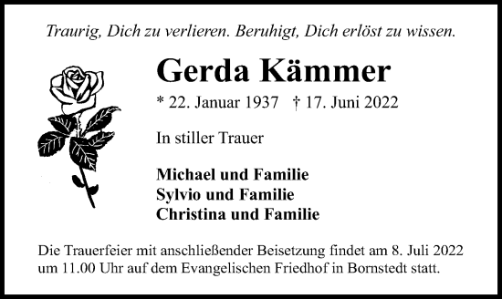 Traueranzeige von Gerda Kämmer von Märkischen Allgemeine Zeitung