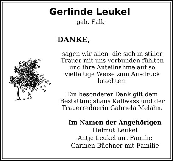 Traueranzeige von Gerlinde Leukel von Ostsee-Zeitung GmbH