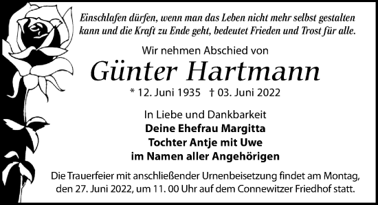 Traueranzeige von Günter Hartmann von Leipziger Volkszeitung