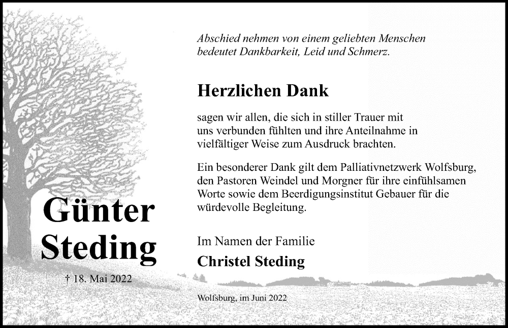 Traueranzeige für Günter Steding vom 18.06.2022 aus Aller Zeitung