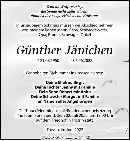 Traueranzeige von Günther Jänichen von Torgauer Zeitung