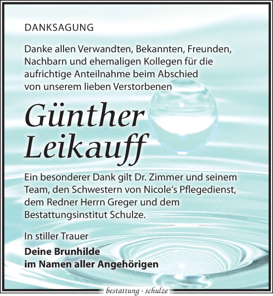Traueranzeige von Günther Leikauff von Leipziger Volkszeitung