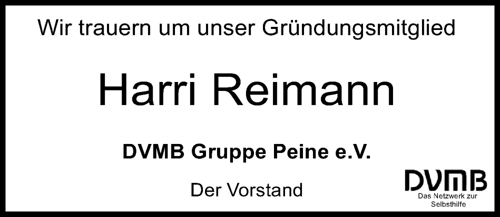  Traueranzeige für Harri Reimann vom 25.06.2022 aus Peiner Allgemeine Zeitung