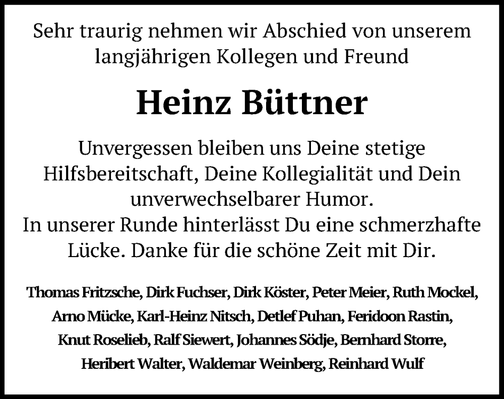 Traueranzeige für Heinz Büttner vom 18.06.2022 aus Göttinger Tageblatt