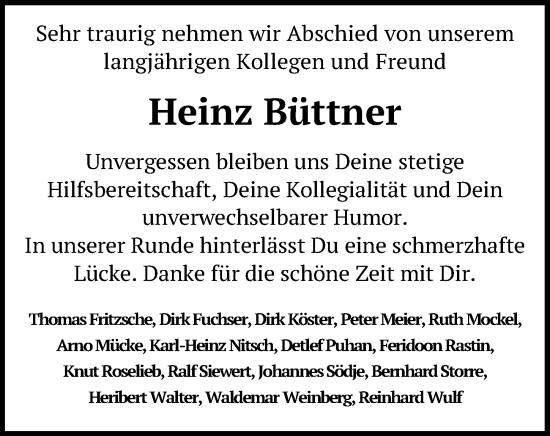 Traueranzeige von Heinz Büttner von Göttinger Tageblatt