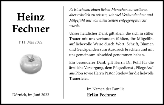 Traueranzeige von Heinz Fechner von Kieler Nachrichten