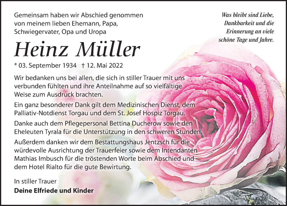  Traueranzeige für Heinz Müller vom 18.06.2022 aus Leipziger Volkszeitung