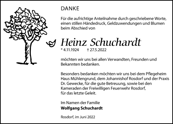 Traueranzeige von Heinz Schuchardt von Göttinger Tageblatt