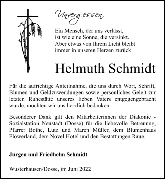 Traueranzeige von Helmuth Schmidt von Märkischen Allgemeine Zeitung