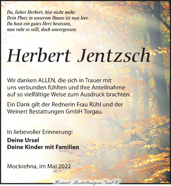 Traueranzeige von Herbert Jentzsch von Torgauer Zeitung