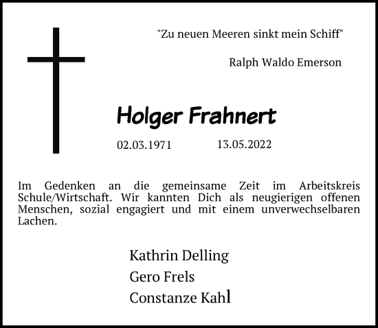 Traueranzeige von Holger Frahnert von Göttinger Tageblatt