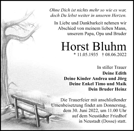 Traueranzeige von Horst Bluhm von Märkischen Allgemeine Zeitung