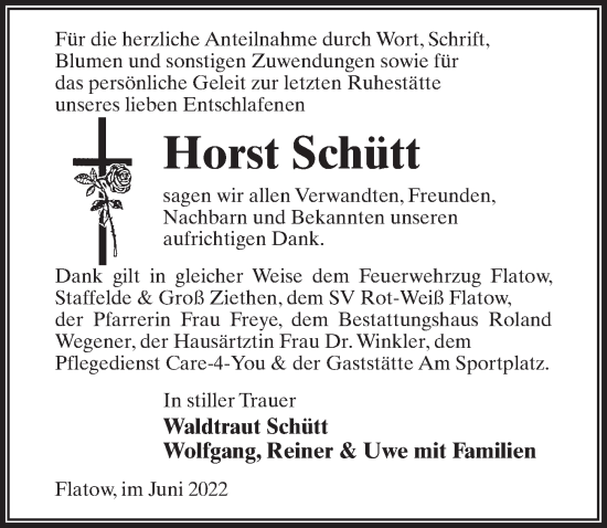 Traueranzeige von Horst Schütt von Märkischen Allgemeine Zeitung