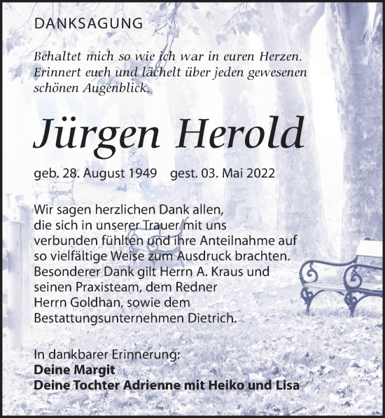 Traueranzeige von Jürgen Herold von Leipziger Volkszeitung