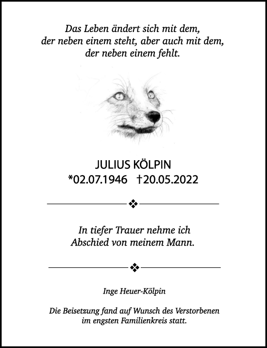 Traueranzeige von Julius Kölpin von Hannoversche Allgemeine Zeitung/Neue Presse