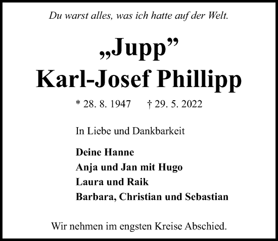Traueranzeige von Karl-Josef Phillipp von Kieler Nachrichten