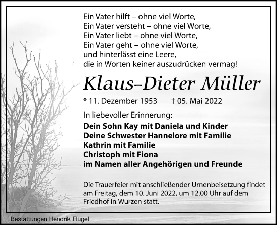 Traueranzeige von Klaus-Dieter Müller von Leipziger Volkszeitung
