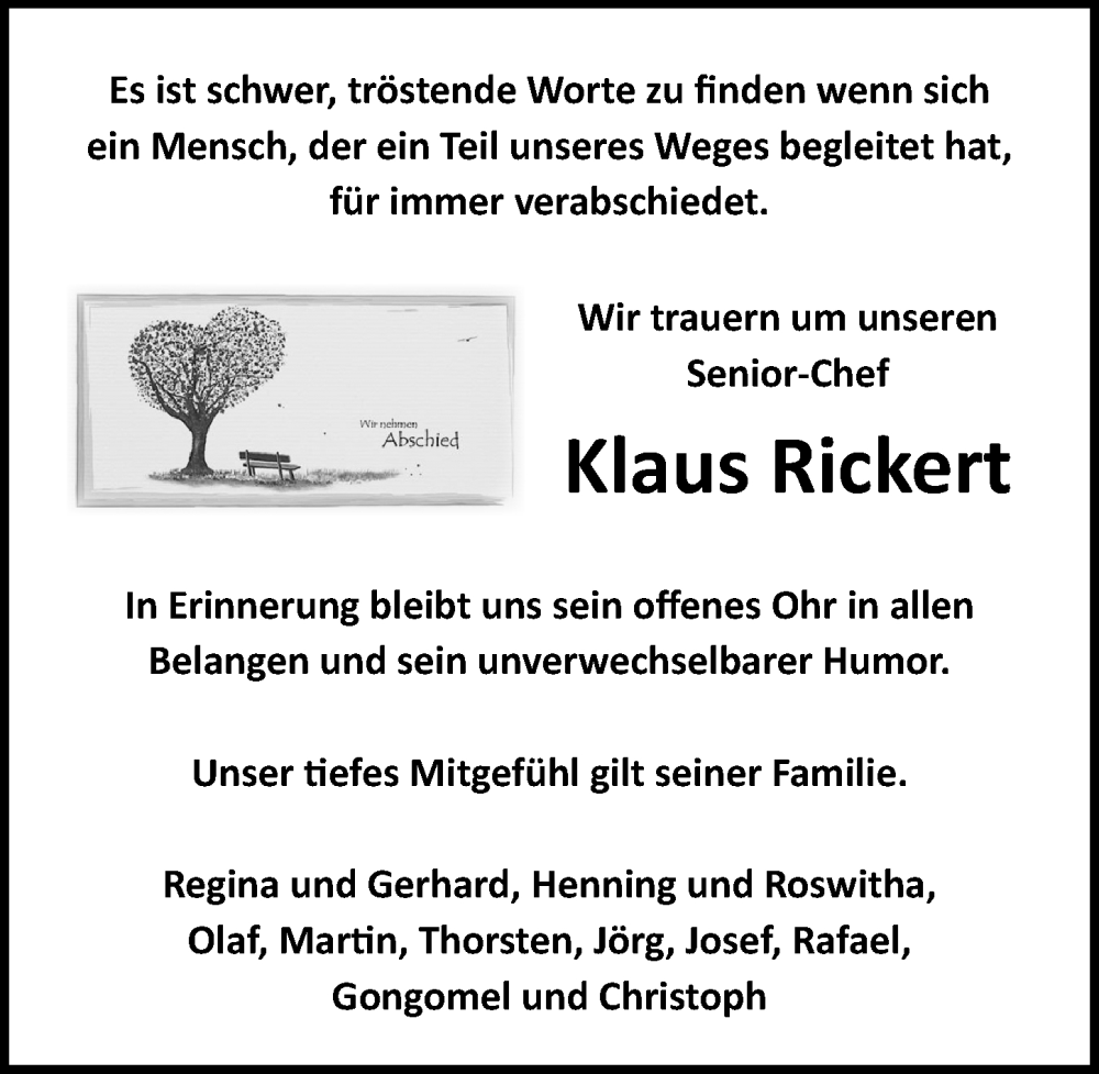  Traueranzeige für Klaus Rickert vom 08.06.2022 aus Lübecker Nachrichten
