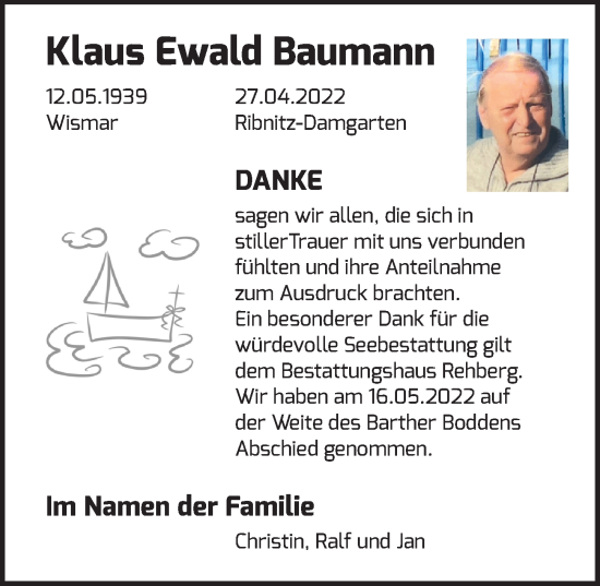 Traueranzeige von Klaus Ewald Baumann von Ostsee-Zeitung GmbH