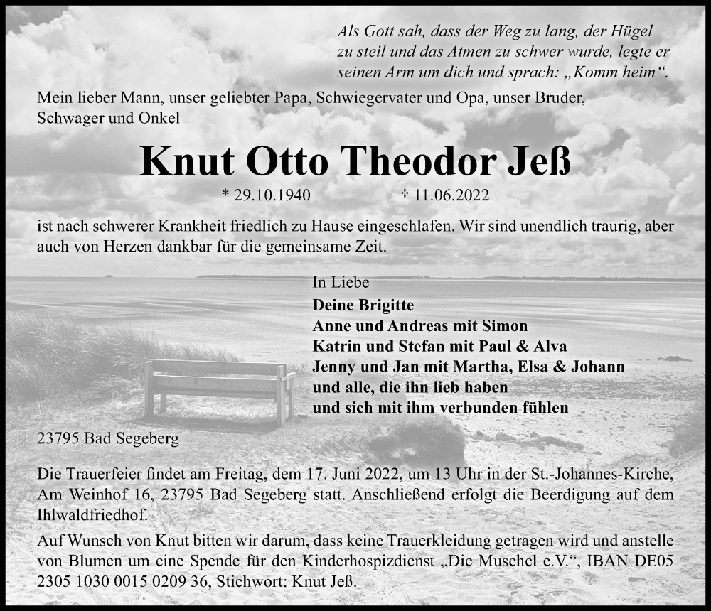  Traueranzeige für Knut Otto Theodor Jeß vom 15.06.2022 aus Kieler Nachrichten