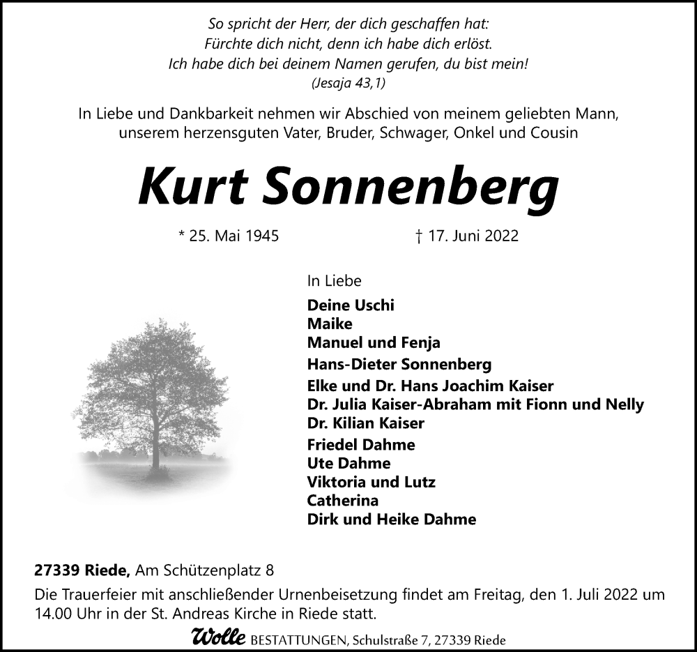  Traueranzeige für Kurt Sonnenberg vom 21.06.2022 aus Peiner Allgemeine Zeitung
