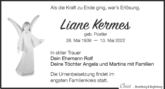 Traueranzeige von Liane Kermes von Leipziger Volkszeitung