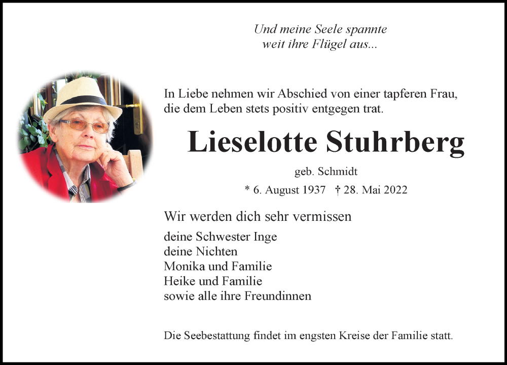 Traueranzeige für Lieselotte Stuhrberg vom 11.06.2022 aus Ostsee-Zeitung GmbH