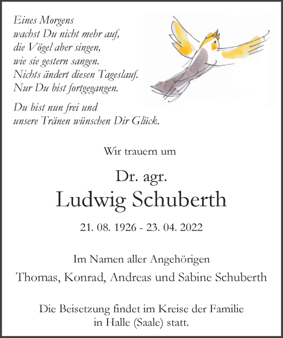 Traueranzeige von Ludwig Schuberth von Märkischen Allgemeine Zeitung