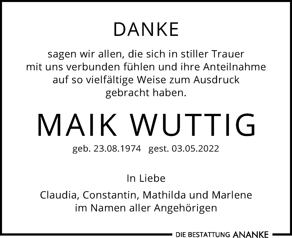  Traueranzeige für Maik Wuttig vom 04.06.2022 aus Leipziger Volkszeitung