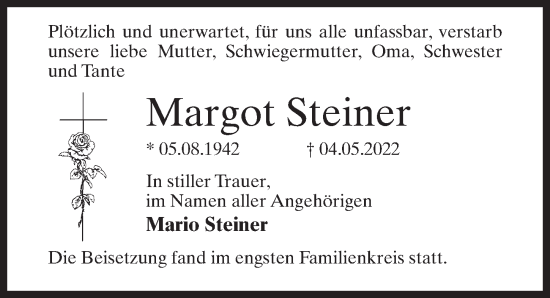 Traueranzeige von Margot Steiner von Märkischen Allgemeine Zeitung