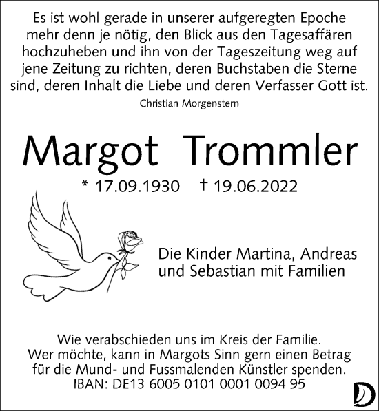 Traueranzeige von Margot Trommler von Leipziger Volkszeitung