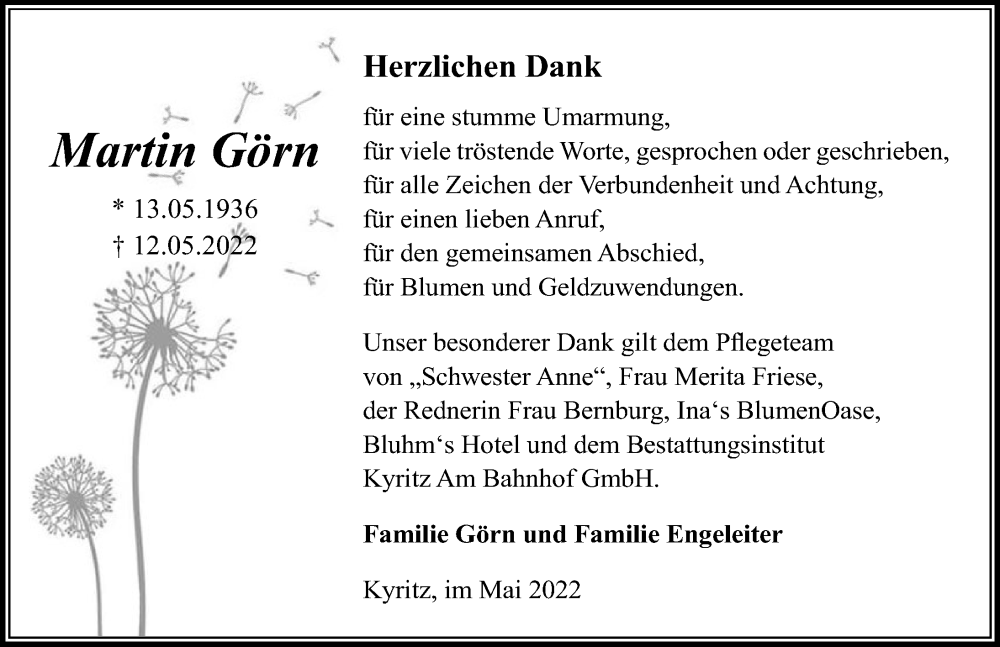  Traueranzeige für Martin Görn vom 11.06.2022 aus Märkischen Allgemeine Zeitung