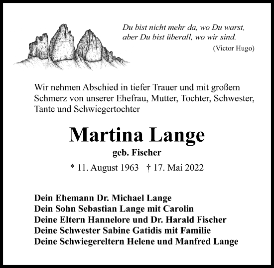 Traueranzeige von Martina Lange von Märkischen Allgemeine Zeitung