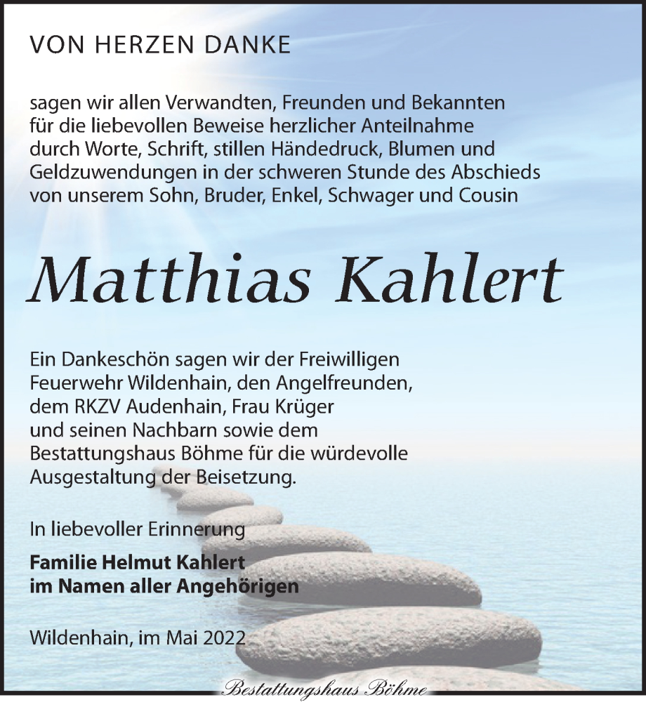  Traueranzeige für Matthias Kahlert vom 04.06.2022 aus Torgauer Zeitung