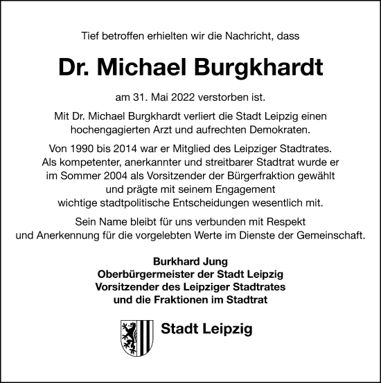 Traueranzeige von Michael Burgkhardt von Leipziger Volkszeitung