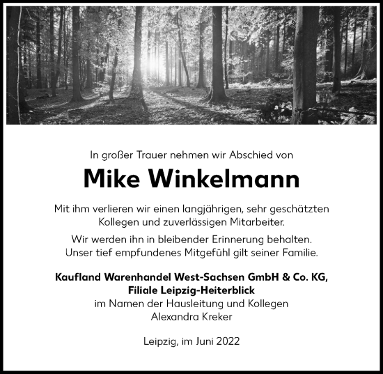 Traueranzeige von Mike Winkelmann von Leipziger Volkszeitung