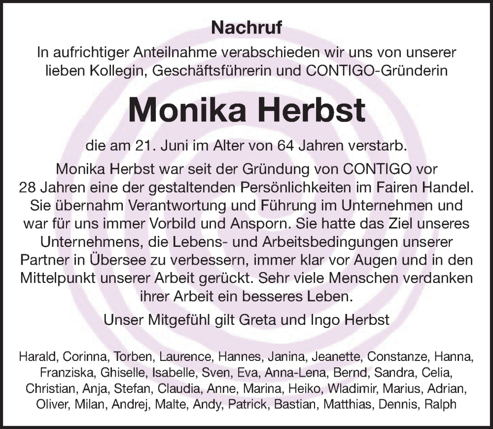  Traueranzeige für Monika Herbst vom 25.06.2022 aus Göttinger Tageblatt