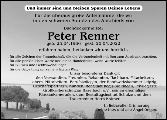Traueranzeige von Peter Renner von Leipziger Volkszeitung