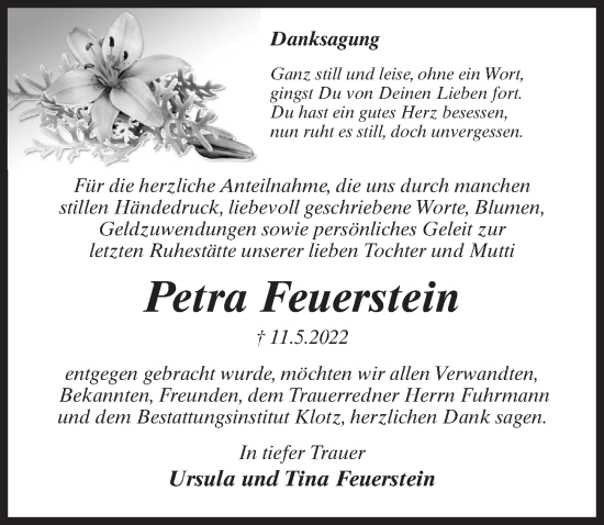 Traueranzeige von Petra Feuerstein von Märkischen Allgemeine Zeitung