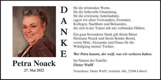Traueranzeige von Petra Noack von Lübecker Nachrichten