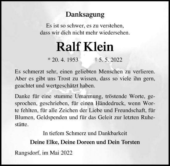 Traueranzeige von Ralf Klein von Märkischen Allgemeine Zeitung