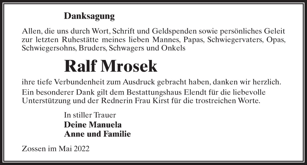  Traueranzeige für Ralf Mrosek vom 18.06.2022 aus Märkischen Allgemeine Zeitung