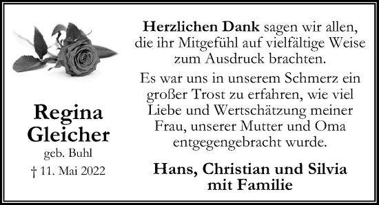 Traueranzeige von Regina Gleicher von Peiner Allgemeine Zeitung