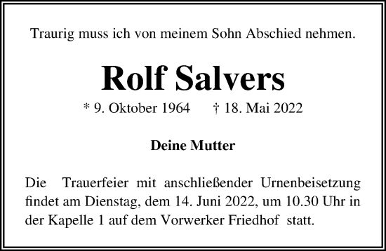 Traueranzeige von Rolf Salvers von Lübecker Nachrichten