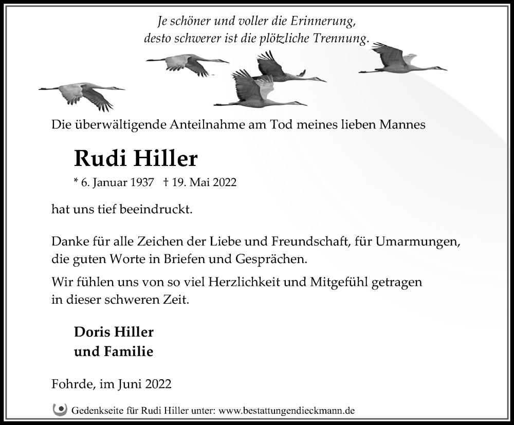  Traueranzeige für Rudi Hiller vom 11.06.2022 aus Märkischen Allgemeine Zeitung