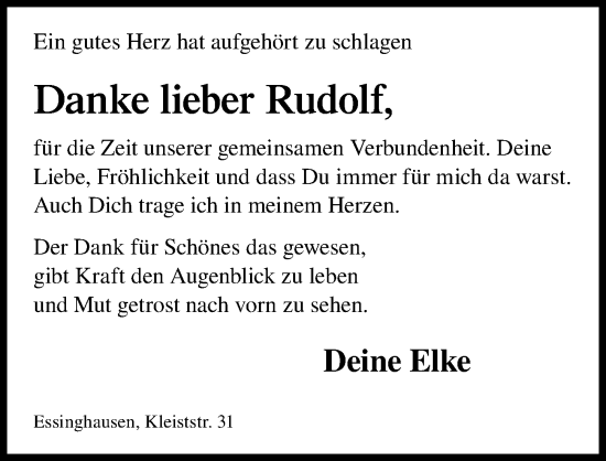 Traueranzeige von Rudolf  von Peiner Allgemeine Zeitung