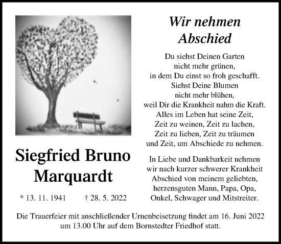 Traueranzeige von Siegfried Bruno Marquardt von Märkischen Allgemeine Zeitung