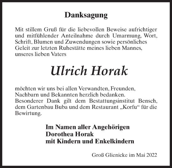 Traueranzeige von Ulrich Horak von Märkischen Allgemeine Zeitung