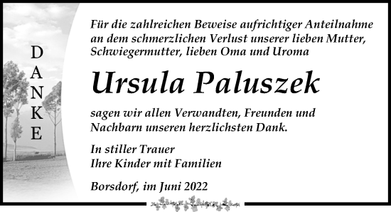 Traueranzeige von Ursula Paluszek von Leipziger Volkszeitung