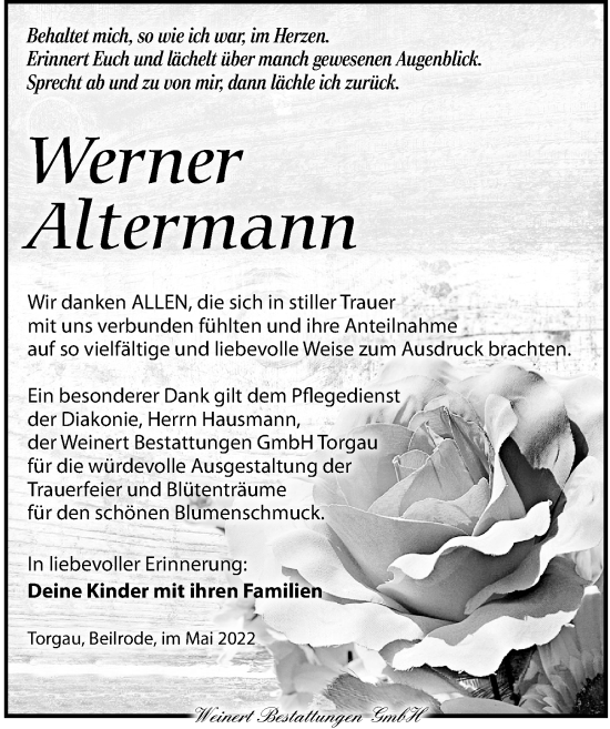 Traueranzeige von Werner Altermann von Torgauer Zeitung